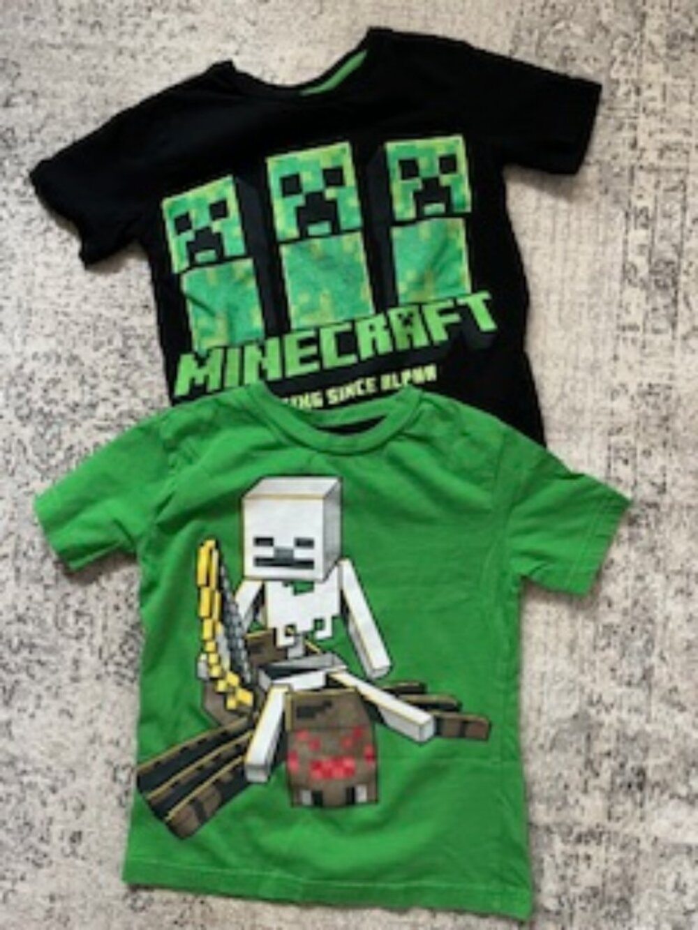 🧡3/15 Minecraft Cotton T-Shirts Bundle x 2 Green and Black Boys 5